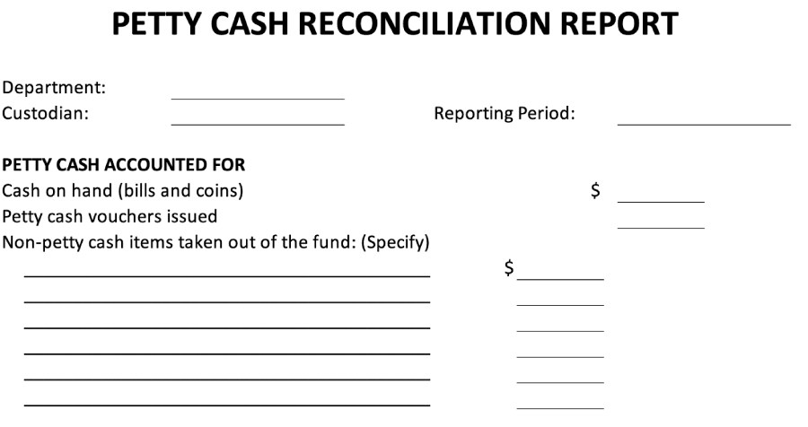 Petty Cash Reconciliation Report.