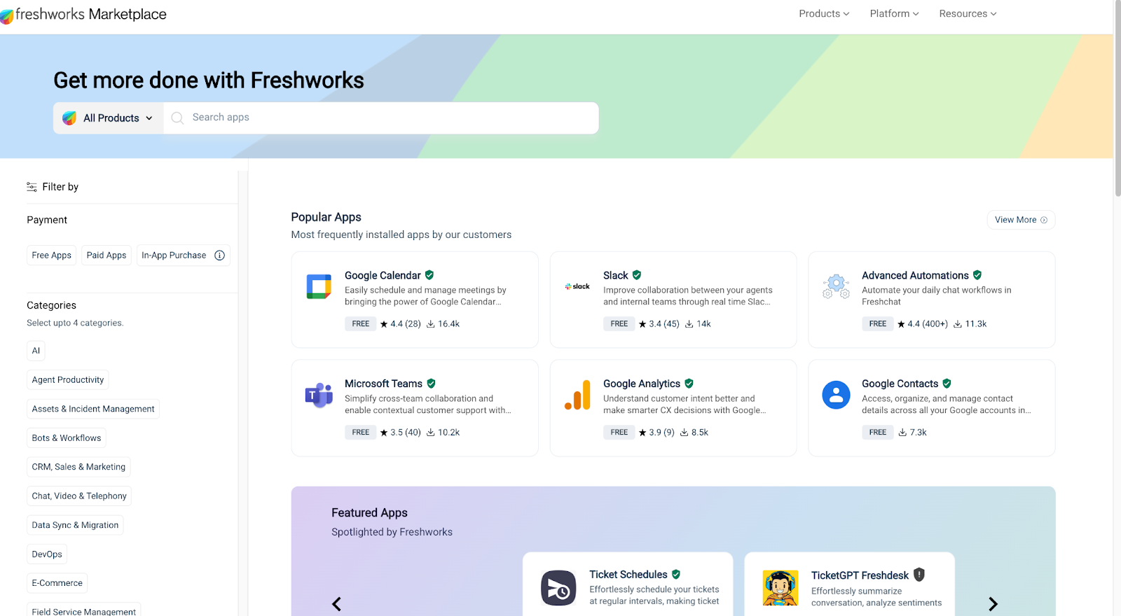 Freshworks Marketplace to access native and third-party apps for Freshsales integration