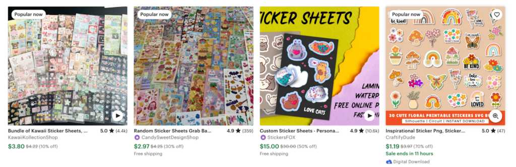 Etsy sticker sheets for sale