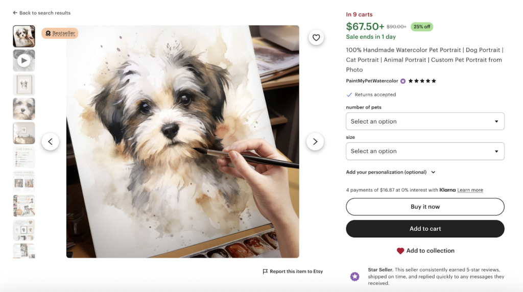 Etsy customized pet watercolor painting