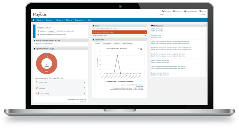 dashboard for benefits administration showing open enrollment wizard
