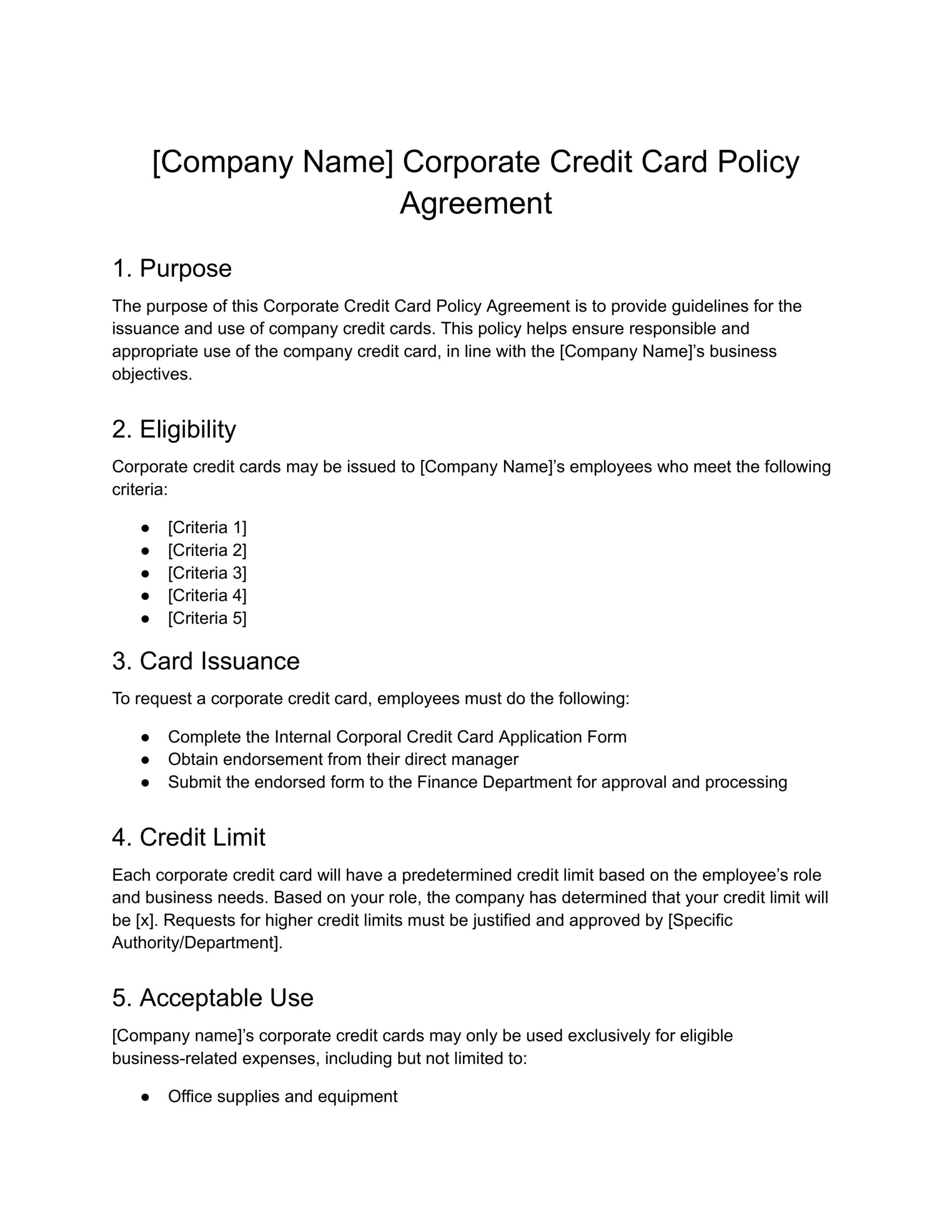Screenshot of Corporate Credit Card Policy Template.