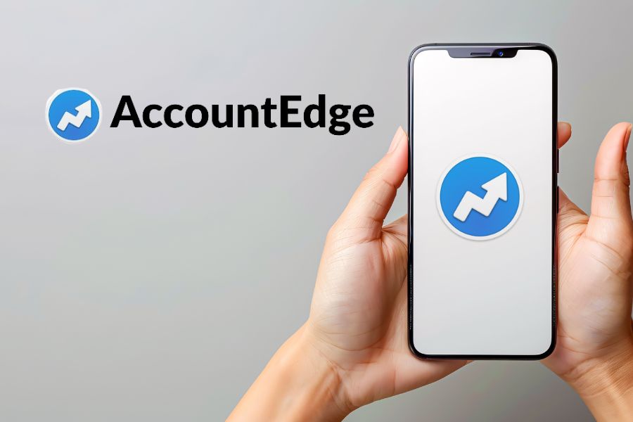 Accountedge logo on Phone screen.