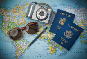 Image showing passports, camera and sunglasses