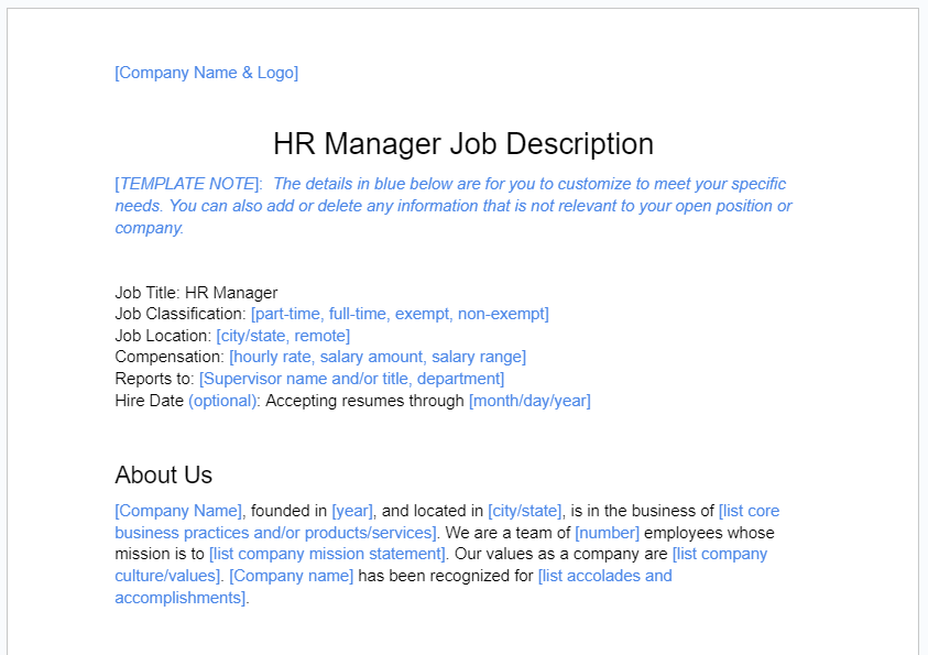 HR Manager Job Description thumbnail
