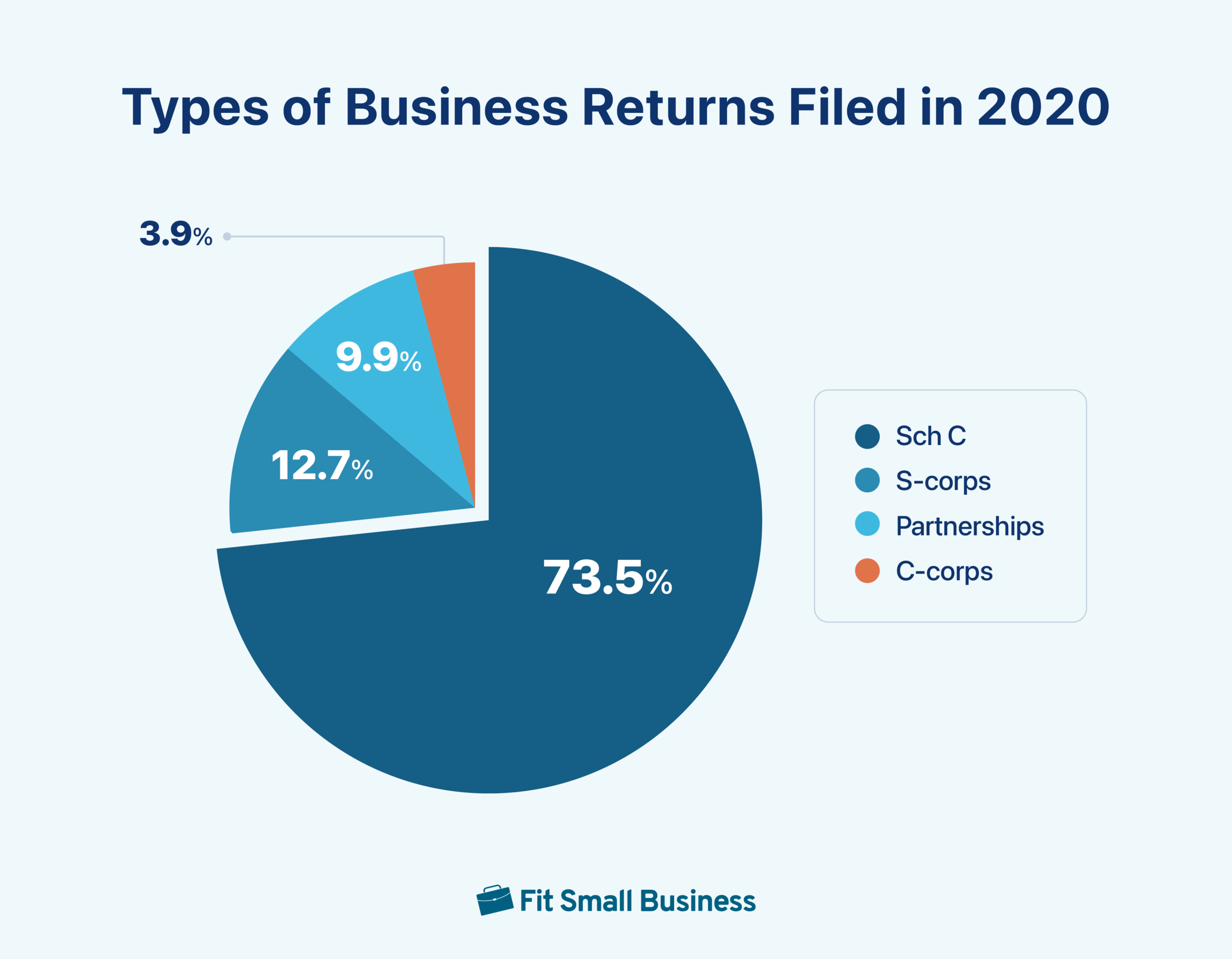 A pie chart visualizing the types of business returns filed in 2020.