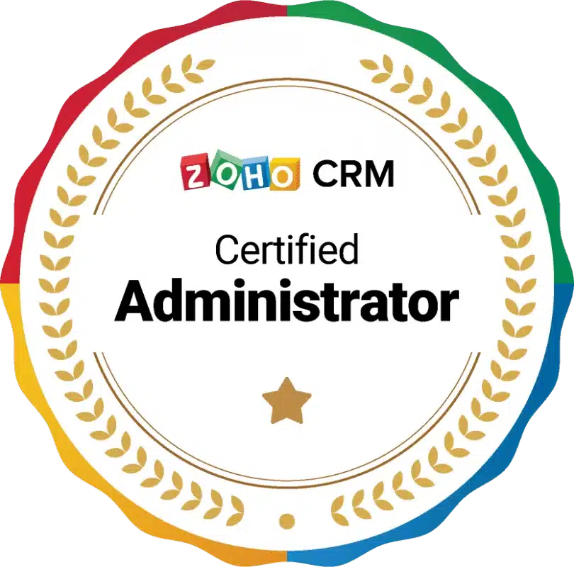 Zoho CRM Certified Administrator logo.