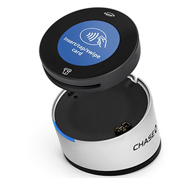 Chase mobile card reader with dock for countertop set up.