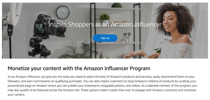 Amazon Influencer Program landing page.