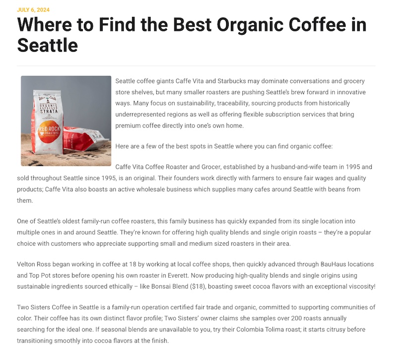 A blog post on where to find the best organic coffee in Seattle.