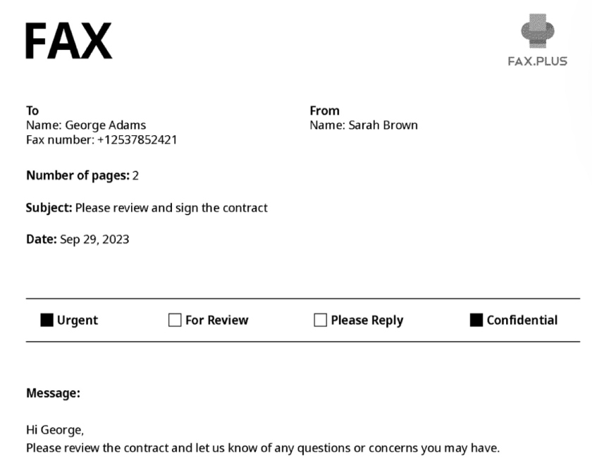 Customize the content of your fax cover sheet.