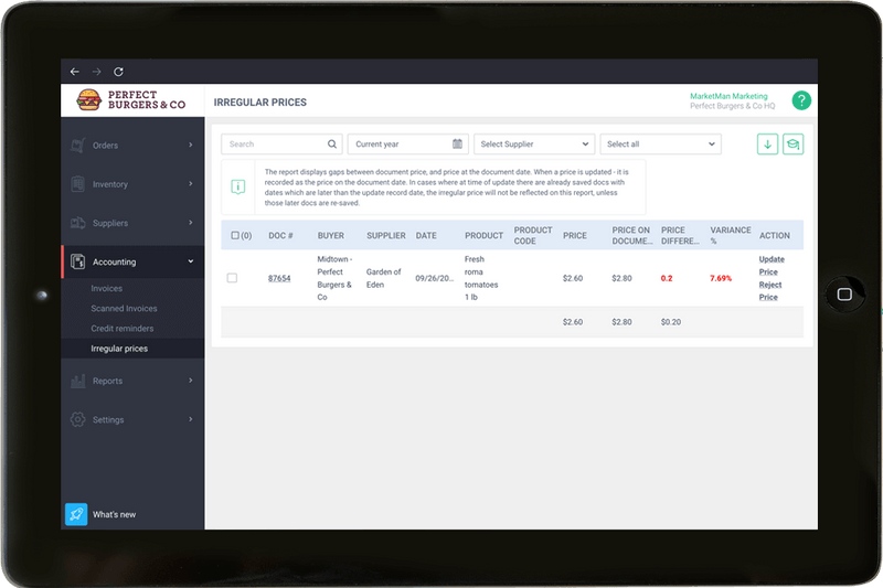 MarketMan ingredient price tracking.