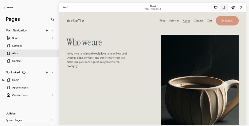 Squarespace's website editing platform.