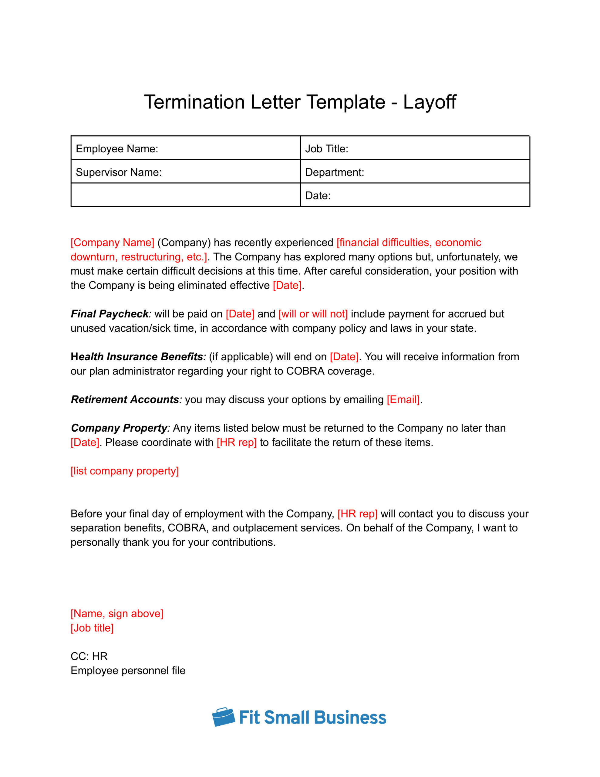 Screenshot of Termination Letter Template - Layoff