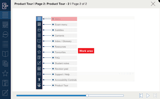 PRINCE2 product tour with navigation buttons for menu options.