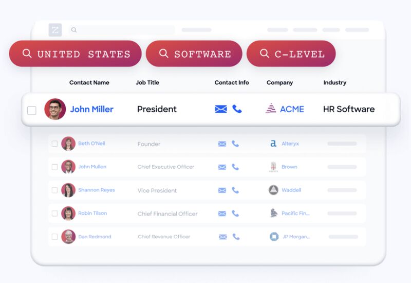 ZoomInfo Sales’ advanced firmographics with filters for location, tech product used, and position.