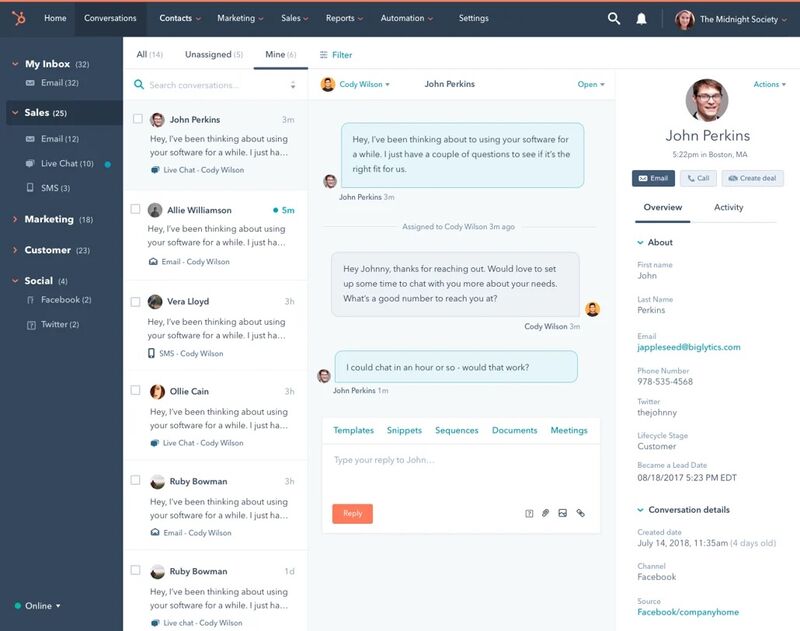 A built-in chat system on the HubSpot CRM.