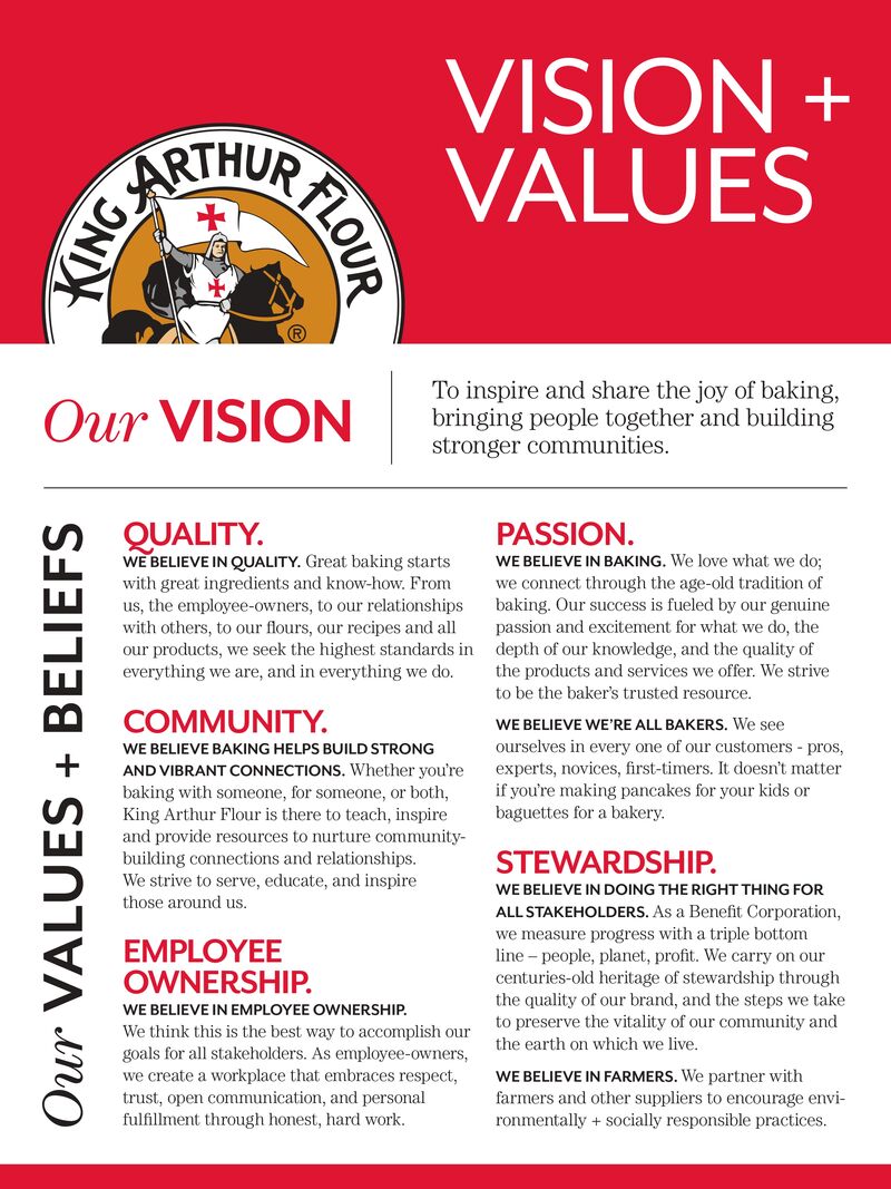 King Arthur Baking Company vision and values