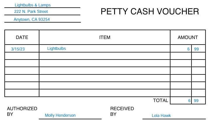 Petty Cash Voucher Example