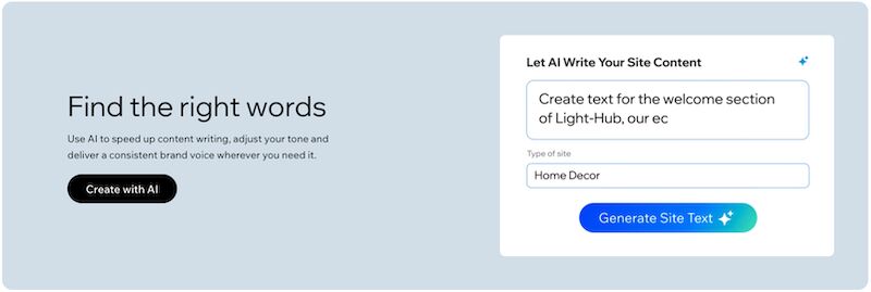 Wix AI Text Creator showing options generated by AI for website copy.