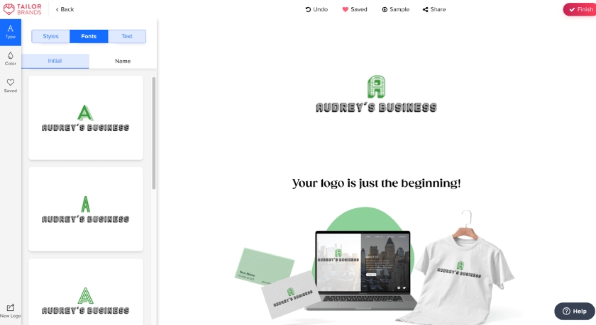 Sample logo designs generated by Tailor Brand's AI tool.