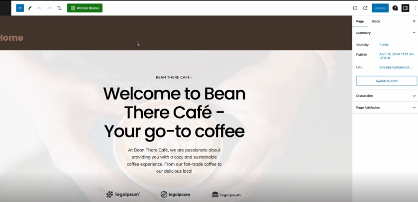 Sample WordPress website generated by Bluehost's AI website builder.