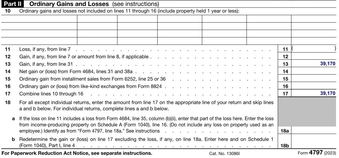 Form 4797, Part II showing recapture flowing from Part III line 31