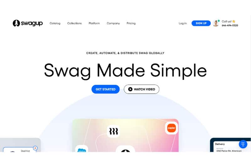 The home page of SwagUp's website.