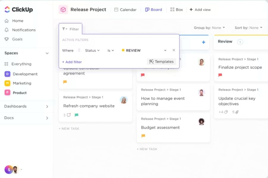 ClickUp's project board.