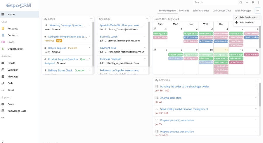 A customizable EspoCRM dashboard.