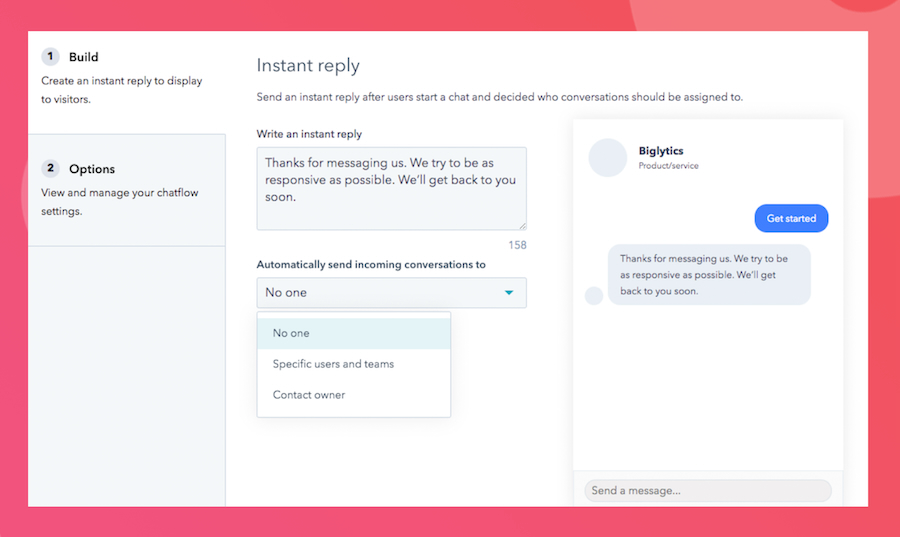 HubSpot CRM creating Messenger chatbots for Facebook Business page instant replies.