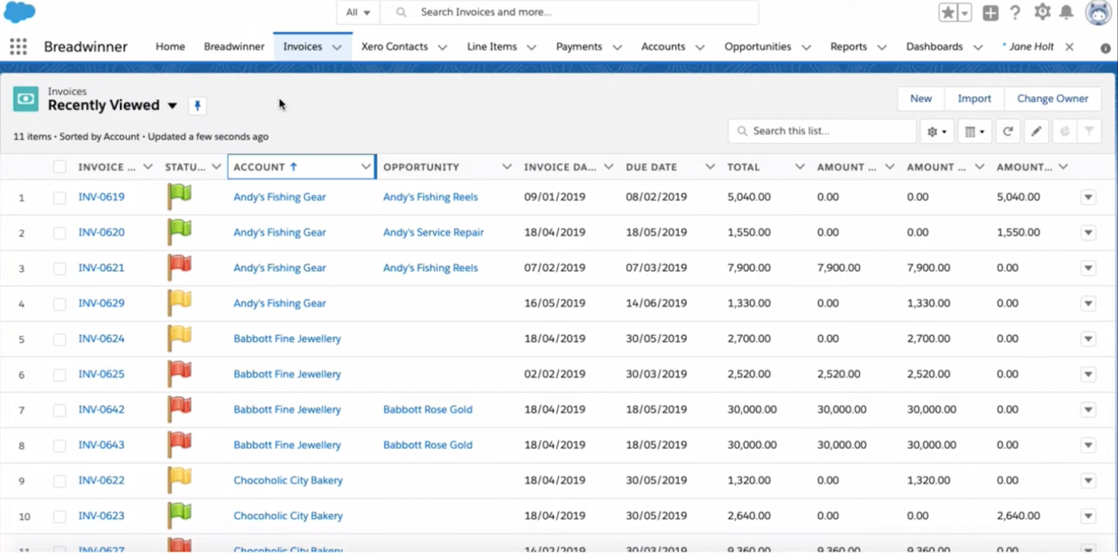 Xero invoice data and updates tracked on Salesforce.