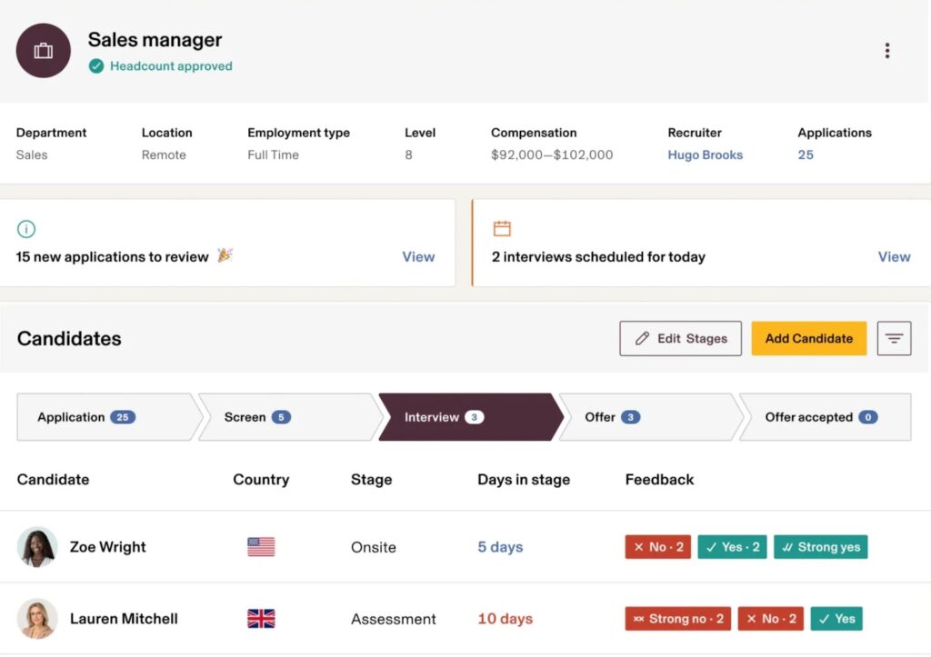 Rippling's ATS dashboard