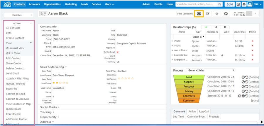 X2CRM’s dashboard showing lead details.