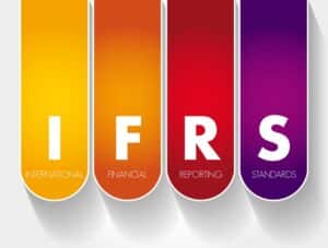 Acronym of IFRS written on colorful banners.