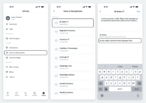 Mobile phone screens featuring step-by-step demonstrations of receptionist