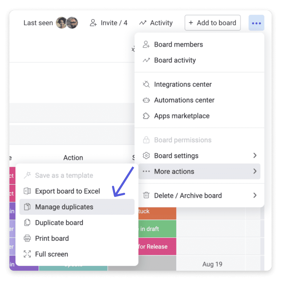 monday CRM's settings location to find option to manage duplicate for data management.