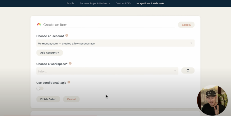 Creating an item using the Paperform and monday.com integration.