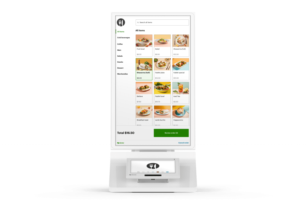 Clover Kiosk hardware with sample menu