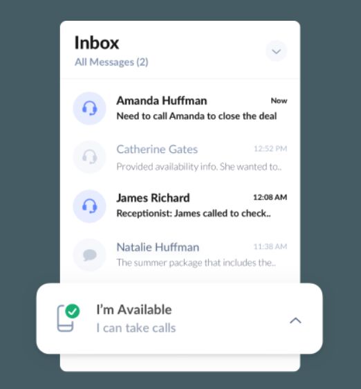 AnswerConnect message inbox with call availability featured.