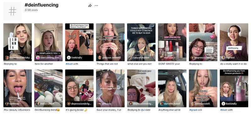 #deinfluencing has over 37,000 posts on TikTok.