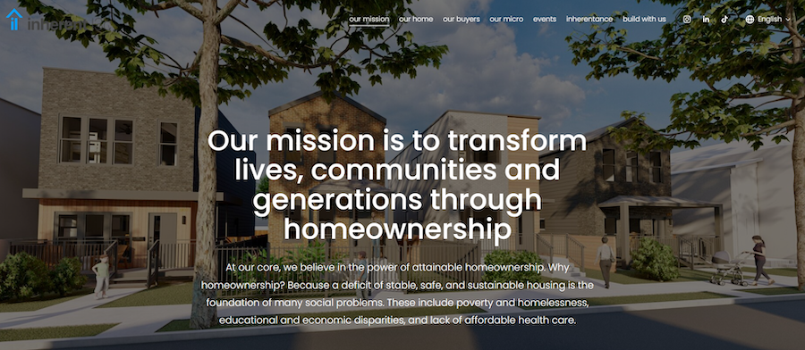 Homepage for low-profit l3C home-building company Inherent Homes