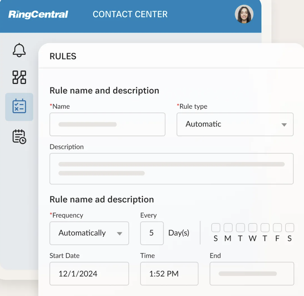 RingCentral Contact Center configuration settings for rule-based routing.