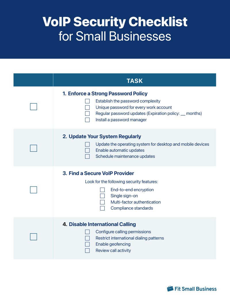 Screenshot of VoIP Security Checklist for Small Businesses Template.