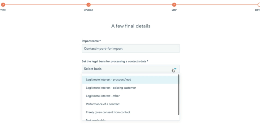 Adding a few final details for imported data on HubSpot CRM.