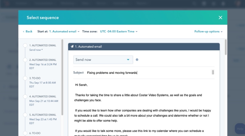 Email sequences on HubSpot using a free demo account.
