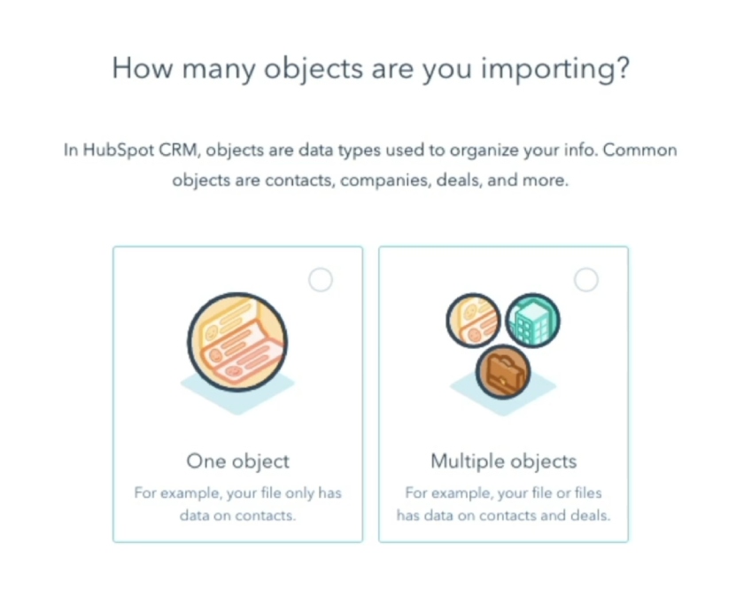 HubSpot CRM's options to select the number of objects to import.