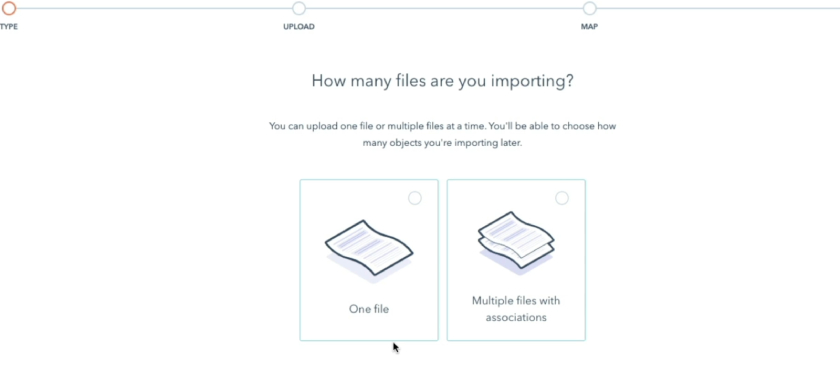 HubSpot CRM's options to select the number of files to import.