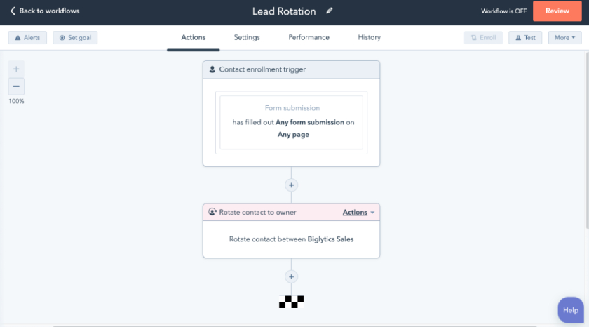 Lead rotation workflow on HubSpot using a free demo account.