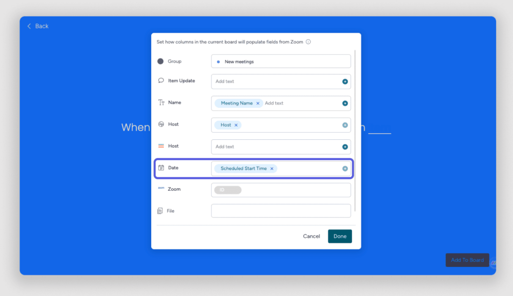 monday.com template for populating a meeting schedule.